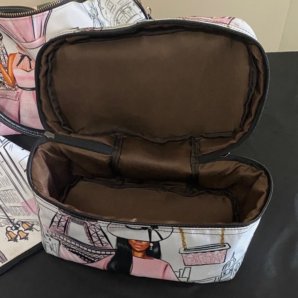 Elegant Women's Tote Bag Set with Parisian Design - Pink - Picture 5 of 5